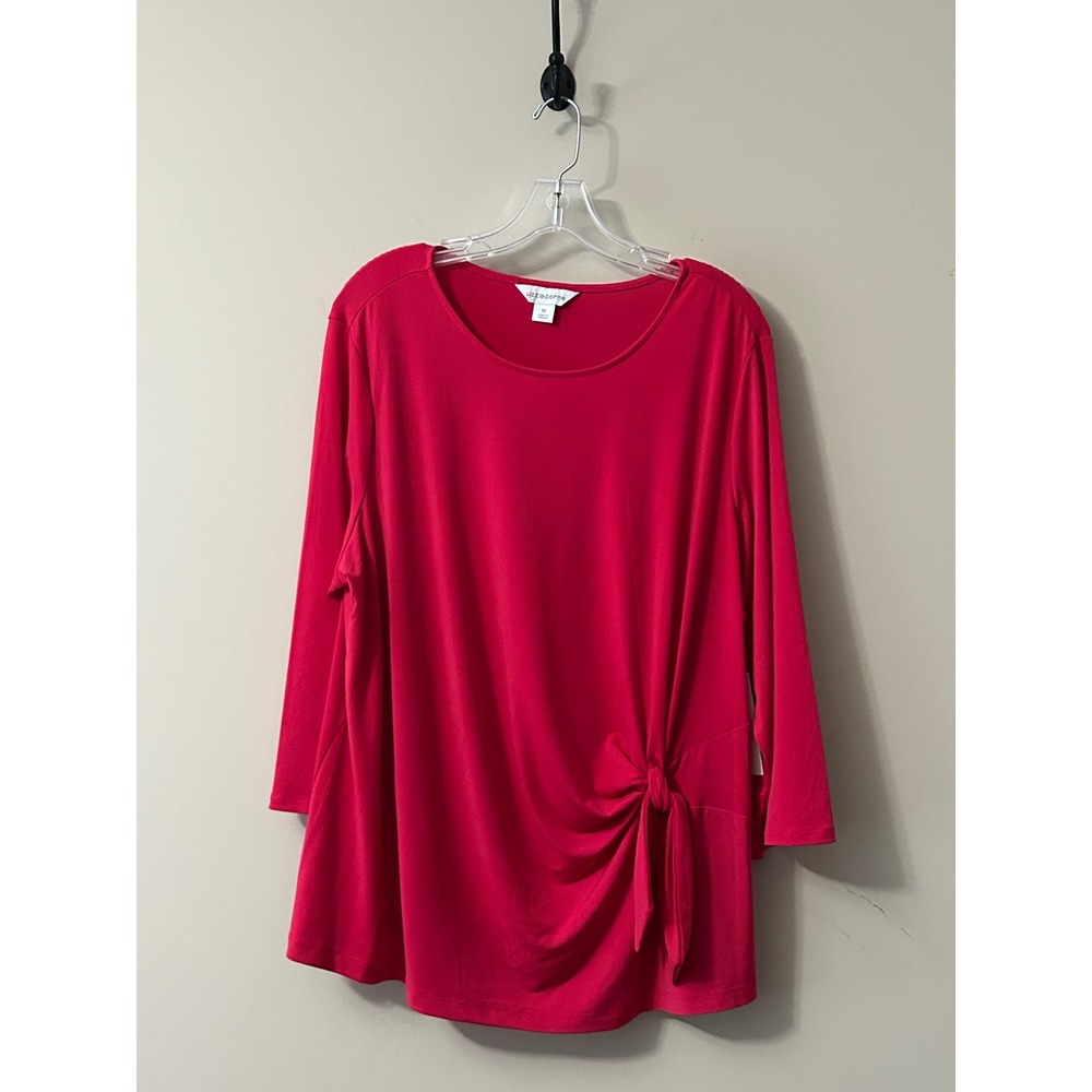 Liz Claiborne Womens 1X Red Side Tie Knot 3/4 Sleeve Blouse Top NWT